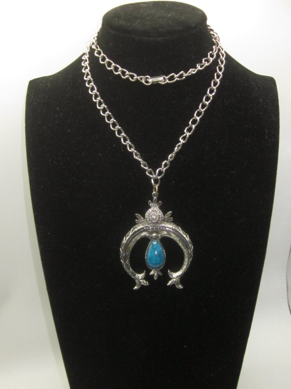 Faux Turquoise Squash Blossom Necklace - Picture 2 of 3